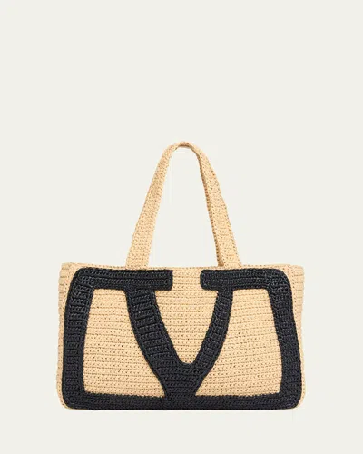 Valentino Garavani Viva Superstar Crochet Raffia Large Tote Bag In Black