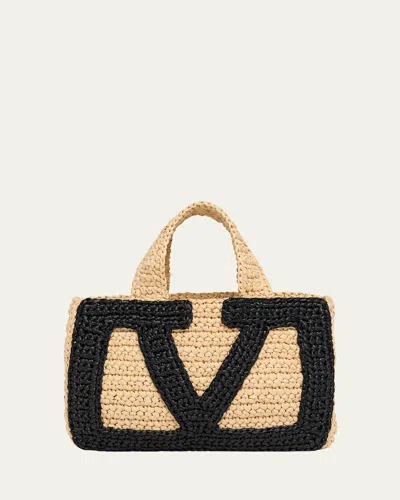 Valentino Garavani Viva Superstar Crochet Raffia Small Tote Bag In Black