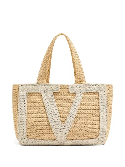 Valentino Garavani Valentino Viva Superstar Large Raffia Shopping Bag In White