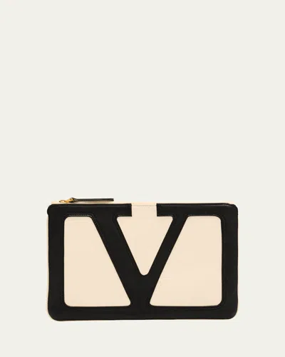 Valentino Garavani Viva Superstar Leather Envelope Clutch Bag In Butter/black