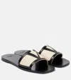 Valentino Butter White And Black Synthetic Slides With Wide Strap In Beige