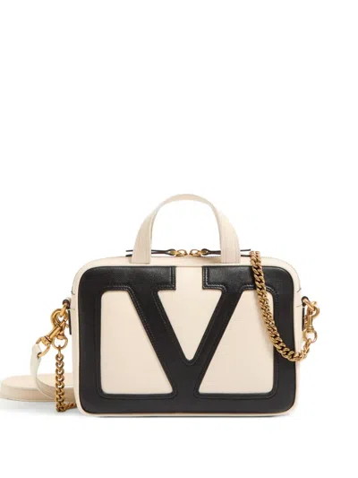 Valentino Garavani Viva Superstar Small Two-tone Leather Shoulder Bag In Off-white