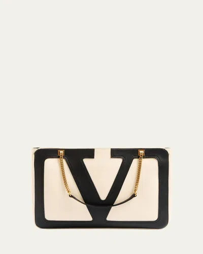 Valentino Garavani Viva Superstar Medium Leather Tote Bag In Butter White/nero