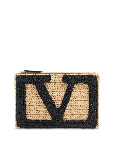 Valentino Garavani Viva Superstar Medium Raffia Pouch In Black