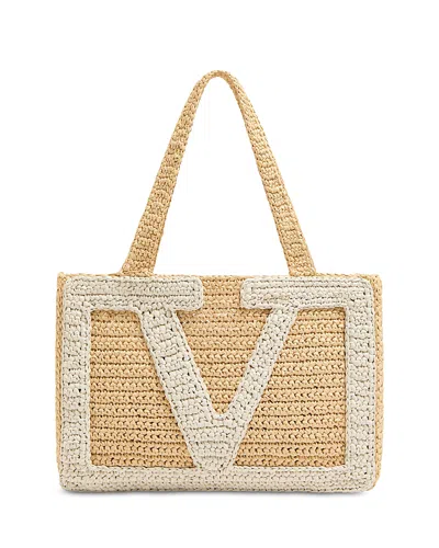 Valentino Garavani Viva Superstar Medium Raffia Shopping Tote In Nude