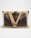 Valentino Viva Superstar Medium Shearling Shopping Shoulder Bag In Brown