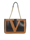 Valentino Garavani Black Lambskin Leather Viva Superstar Medium Tote Bag In Brown