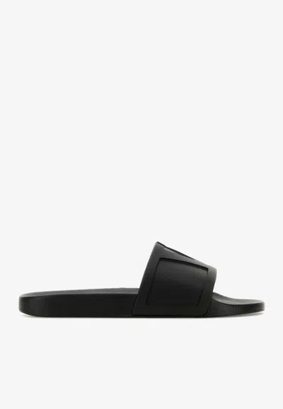 Valentino Garavani Viva Superstar Rubber Slides In Black