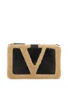 Valentino Signature Clutch With Shearling And Leather In Brown