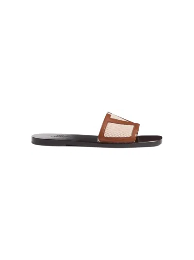VALENTINO GARAVANI VALENTINO VIVA SUPERSTAR SLIDE SANDAL NATURAL AND TOBACCO