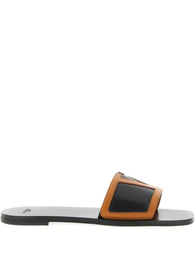 Valentino Garavani Trimmed Flat Sole Sandals With Open Square Toe In Black