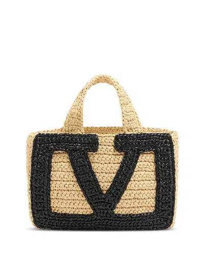 VALENTINO GARAVANI VIVA SUPERSTAR SMALL RAFFIA SHOPPING TOTE BAG