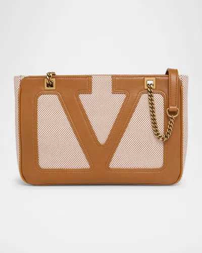 VALENTINO GARAVANI VIVA SUPERSTAR SMALL VLOGO CANVAS TOTE BAG