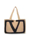 Valentino "viva Superstar" Large Raffia Shopping Bag In Sand