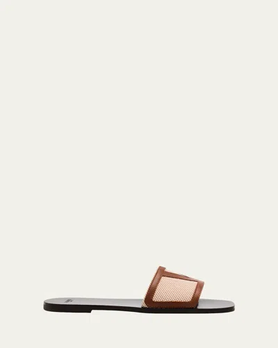 VALENTINO GARAVANI VIVA VLOGO CANVAS FLAT SLIDE SANDALS
