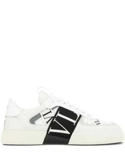 Valentino Garavani Leather Sneakers Vl7n Perforated Upper Round Toe In White