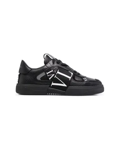 Valentino Garavani Black Calf Leather Bos Taurus Low Top Sneakers