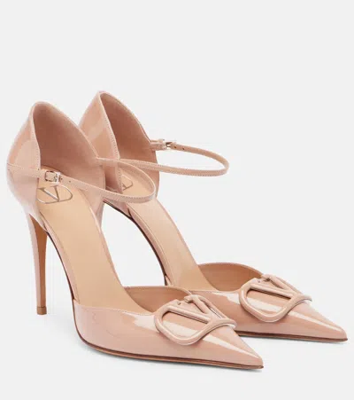 Valentino Garavani Vlogo 100 Patent Leather Pumps In Gold