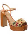 Valentino Cherry-embroidered Raffia Platform Sandals In Brown