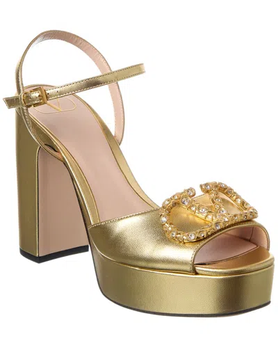 Valentino Garavani Valentino Vlogo 115 Leather Platform Sandal In Gold
