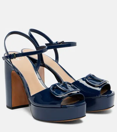 Valentino Garavani Vlogo 115 Patent Leather Platform Sandals In Blue