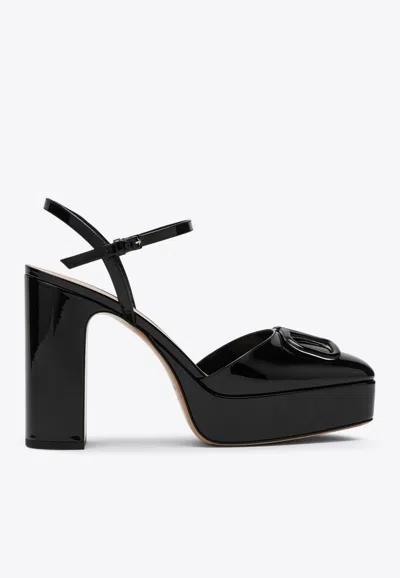 VALENTINO GARAVANI 115 VLOGO SHINY LEATHER PLATFORM SANDALS