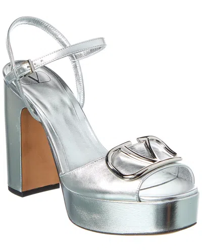 Valentino Garavani Valentino Vlogo 115 Signature Leather Platform Sandal In Silver