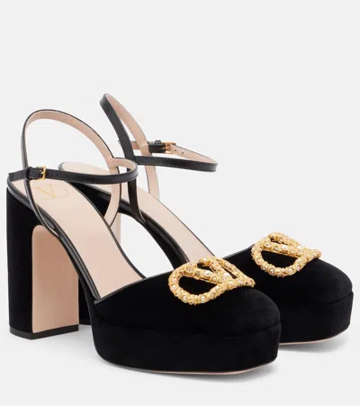 Valentino Garavani Vlogo 115 Velvet Platform Pumps In Black