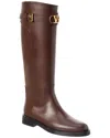 Valentino Leather Signature Vlogo Riding Boots 30 In Brown