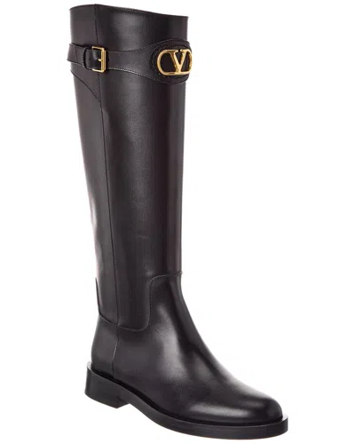 Valentino Garavani Vlogo Signature Knee High Boots Buckle Strap In Black