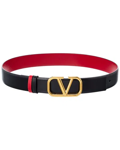 Valentino Garavani Valentino Vlogo 30mm Reversible Leather Belt In Black
