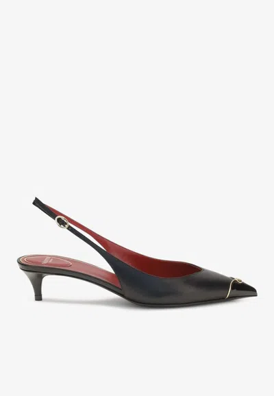 Valentino Garavani Vlogo 35 Cap-toe Slingback Pumps In Black