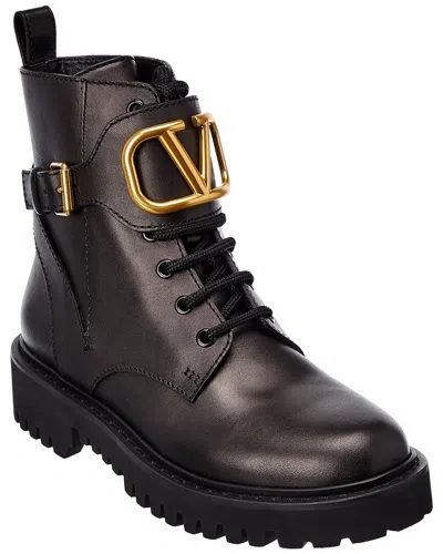 Valentino Garavani Valentino Vlogo 35 Leather Combat Boot In Black
