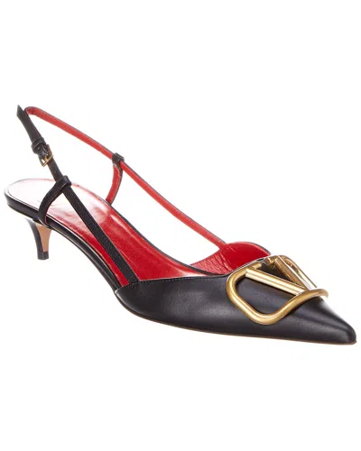 Valentino Garavani Vlogo Leather Medallion Slingback Pumps In Black