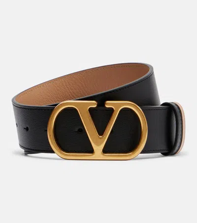 Valentino Garavani Vlogo 40 Reversible Leather Belt In Black