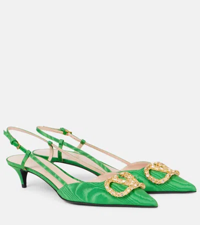 Valentino Garavani Vlogo 40 Satin Slingback Pumps In Green