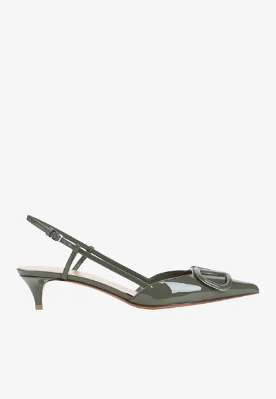 Valentino Garavani Vlogo 40 Slingback Pumps In Patent Leather In Green