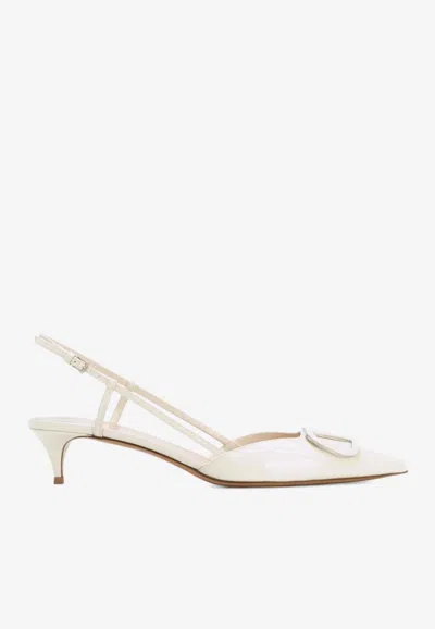 Valentino Garavani Slingback Vlogo 40mm White Calf Leather Calf Leather Heeled Shoes In Multi
