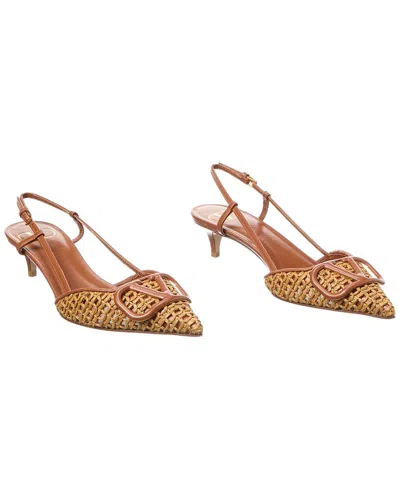 Pre-owned Valentino Garavani Valentino Vlogo 40 Straw & Leather Slingback Sandal (authentic Pre-loved)