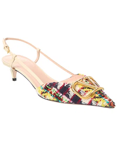 Valentino Garavani Valentino Vlogo 40 Tweed & Leather Slingback Pump In White