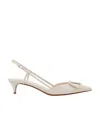 Valentino Womens White Vlogo 40 Pointed-toe Leather Slingback Courts In White