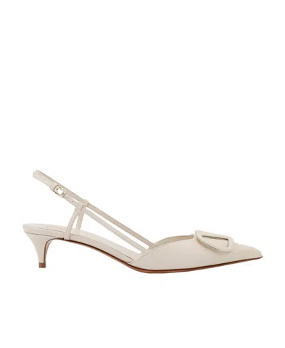 Valentino Garavani Womens White Vlogo 40 Pointed-toe Leather Slingback Courts