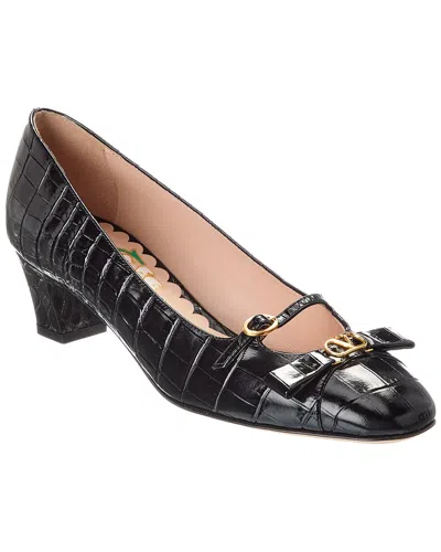 VALENTINO GARAVANI VALENTINO VLOGO 45 CROC-EMBOSSED LEATHER PUMP