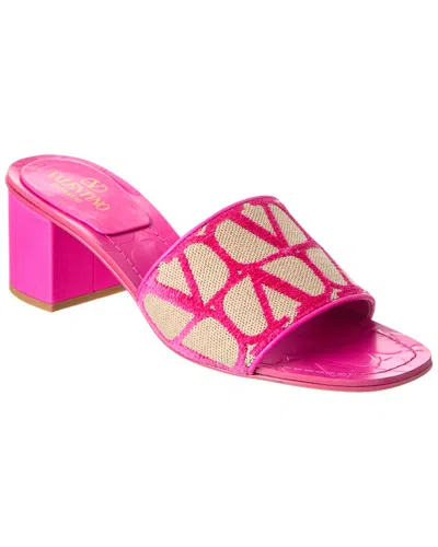 Valentino Garavani Valentino Vlogo 50 Toile Iconographe Canvas Sandals In Pink