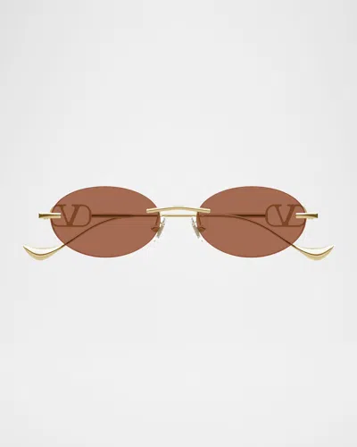 Valentino Vlogo 53mm Metal Oval Sunglasses In Brown