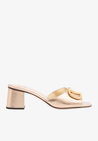 Valentino Garavani Vlogo 60 Laminated Leather Mules In Gold