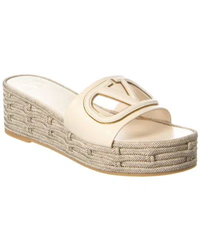 Valentino Garavani Valentino Vlogo 60 Leather Wedge Sandal In White