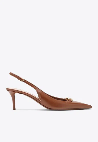 Valentino Garavani Slingback Pumps Vlogo The Bold Edition Tobacco In Brown