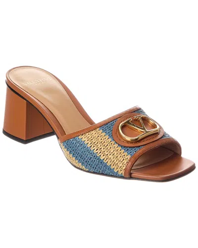 Valentino Garavani Valentino Vlogo 60 Straw & Leather Sandal In Black