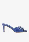 Valentino Vlogo 70 Crystal Buckle Mules In Elaphe Leather In Blue